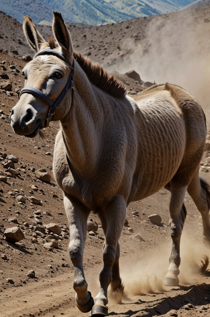 Burro corriendo en un volcan