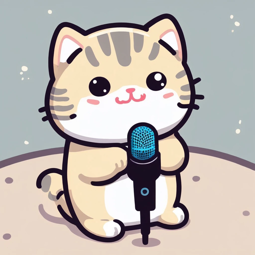 A small bipedal cat、I have a microphone in my hand