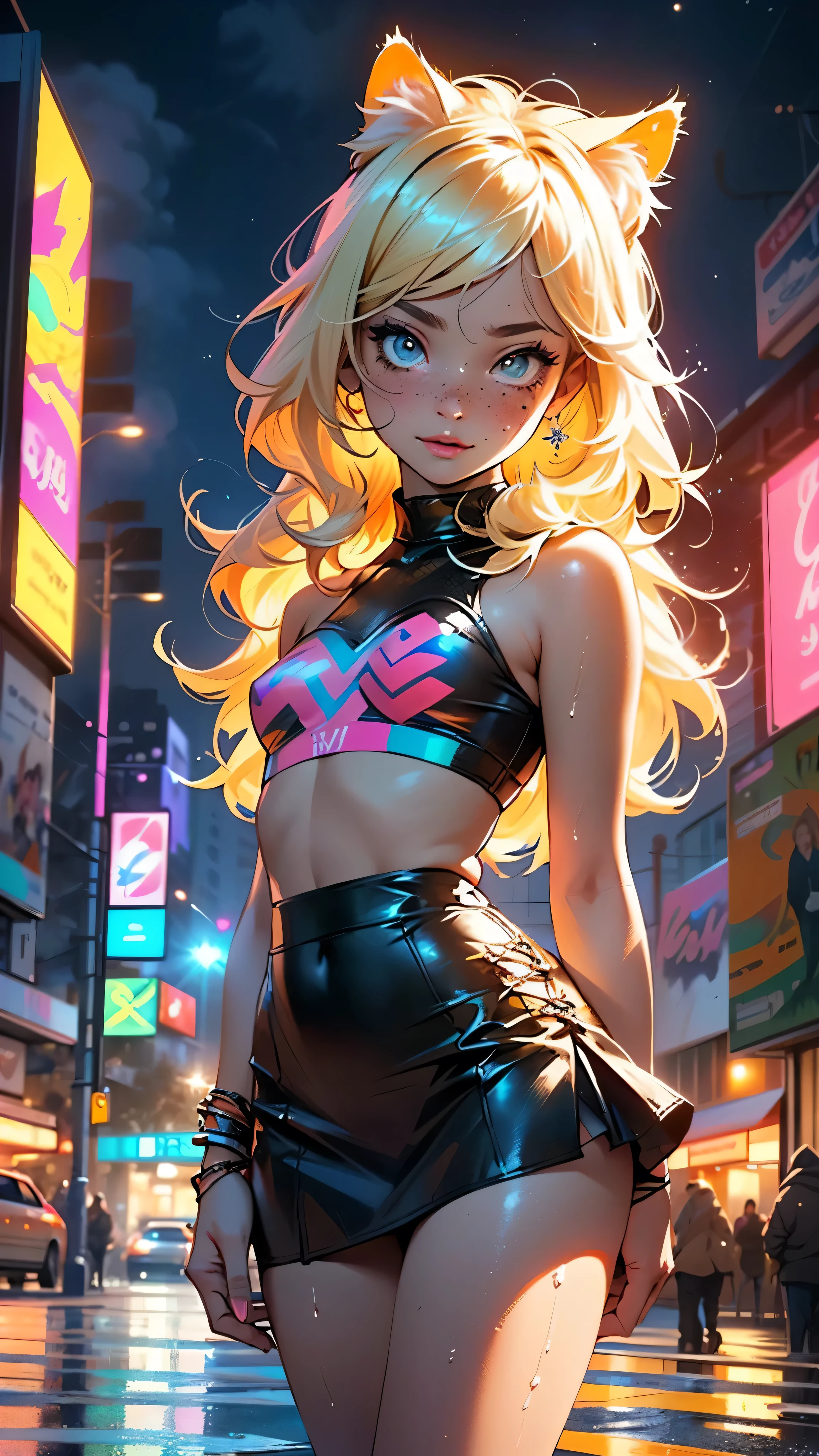 cute little cat ,(((little ,small tiny body,, chibi))),(((6 years old))),((little cat  with extremely cute and beautiful blonde hair)),(((cat girl,anthro furry cute,cat-girl))),(((cat ears,cat ears on head,big cat ears))),

(((flat chest))),(((blonde hair:1.35,messy blonde hair,colored inner hair,ear breathing,))),((heterochromia:1.5, (orange_eye and yellow_eye))),intricate eyes,beautiful detailed eyes,symmetrical eyes,big eyes:1.5,(((freckles on the face,freckles,freckled girl))),(((lustrous skin:1.5,bright skin: 1.5,skin tanned,shiny skin,very shiny skin,shiny body,plastic glitter skin,exaggerated shiny skin,illuminated skin,wet legs))),(detailed body,(detailed face)),

cute,slutty,erotic,(((nsfw))),

zettai ryouiki,revealing clothing,show skin,((rave shirt,neon shirt,rave mini-skirt,visible thong straps)),((underpants strap)),(wearing a rave outfit:1.3,rave clothes,semi-naked,with little clothing),((wet clothes,intricate outfit,intricate clothes)),

(dynamic pose:1.0),embarrassed,(centered,scale to fit dimensions,Rule of thirds),

cyberpunk city by the ocean at night, with bright neon signs and dark stormy clouds and puddles, scenery:1.25,nighttime, starry night, cosmos,Very dark night that makes the neon lights stand out, very bright neon lights,nighttime, starry night, cosmos,

artistic photography,(photography taken by sldr),highres, sharp focus, (ultra detailed, extremely detailed), (photorealistic artwork:1.37),(extremely detailed CG unity 8k wallpaper),((synthwave background theme)),(((vibrant colors))),(intricate background),(masterpiece),(best quality)
