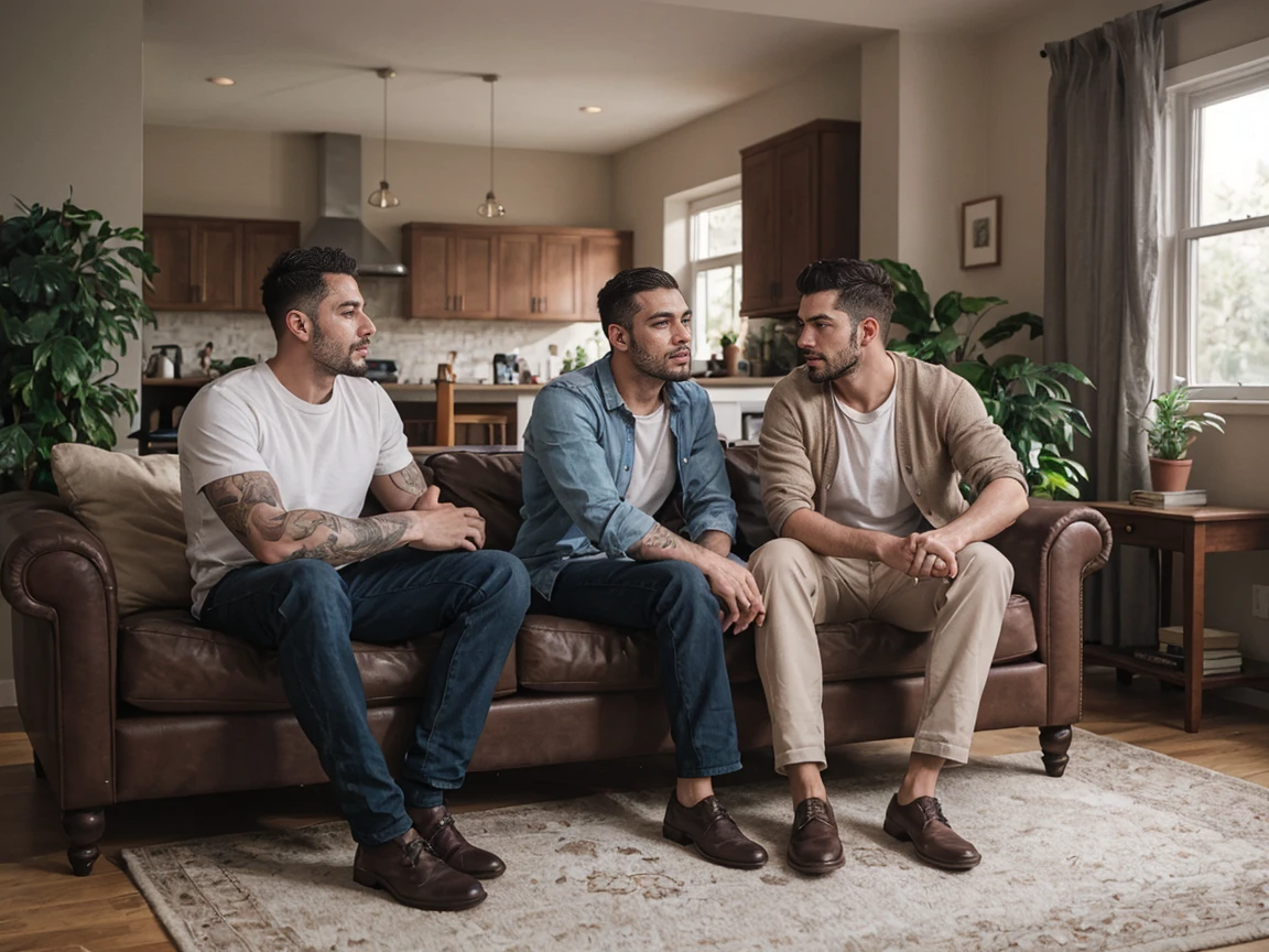 shot by Sony a7 IV Mirrorless Camera, natural light, analog film photo, Kodachrome ,handsome men ,living room