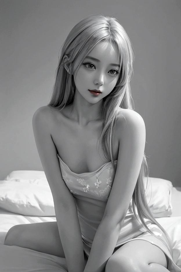 Special clothing 34,Bare shoulders,shirt, Fashionable Girl, Red lips, 20歳美Shii女性, compensate, Big eyes. Cute eyes, ((Random shooting angles)), (8K quality, masterpiece:1.2), Super detailed, (Realistic:1.37), 美Shii, like々Shii, Attractive model (Fine grain, Detailed lips, extremely Fine grain), White and floral, Showing off a radiant smile, Slim figure, Long legs, Creating breathtaking portrayals of girls, Warm tones, Very high color saturation, Official Art,   Very detailedな CG 統合 8k 壁紙,(High Dynamic Range :1.4), (Cinematic),(Soft colors, Dull colors, Calm tone :1.3), (Natural skin texture, ultra-Realistic, Soft Light, sharp),(Very detailed), Lie in bed and take photos, Elegant pose, Attractive pose,Real,