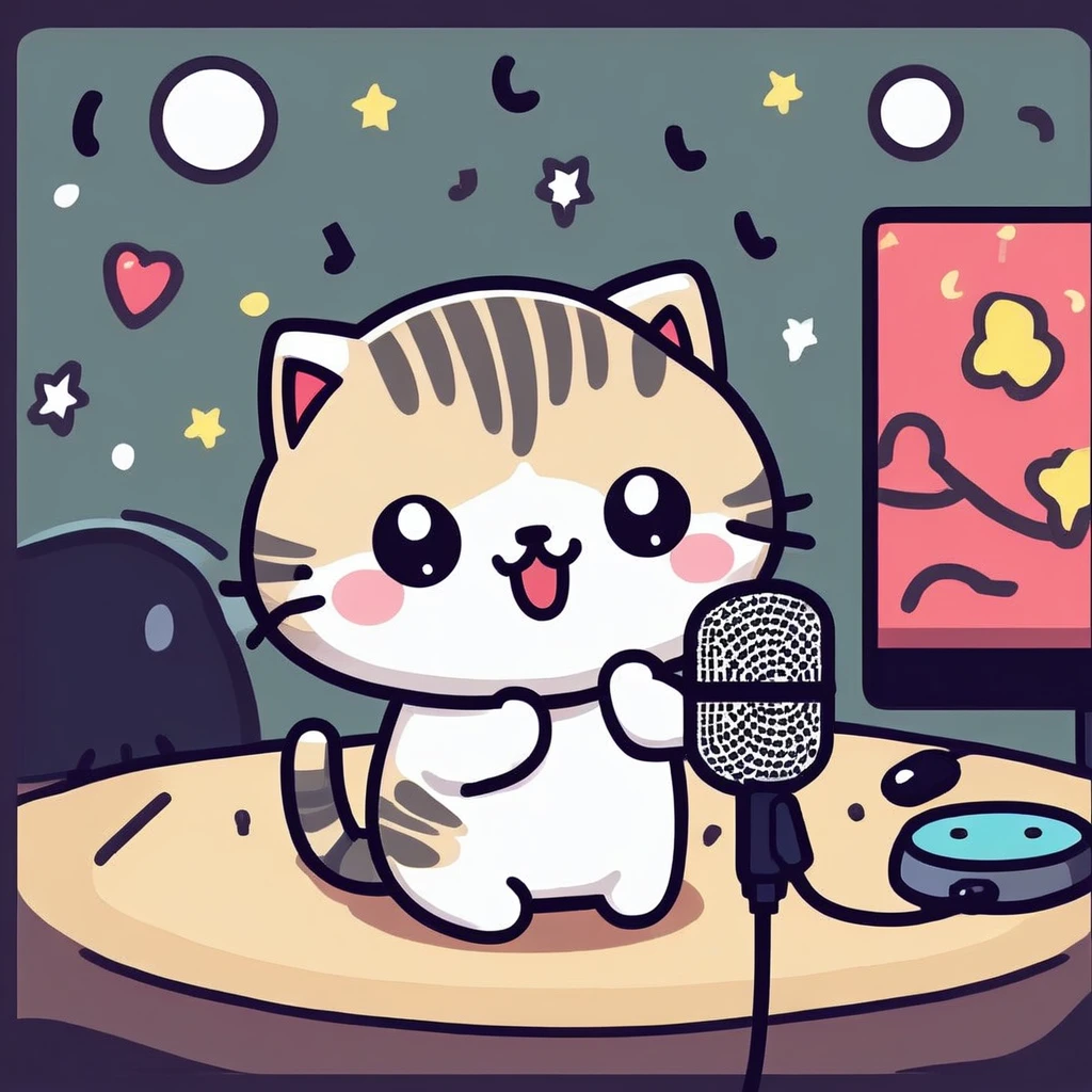 A little cat playing karaoke