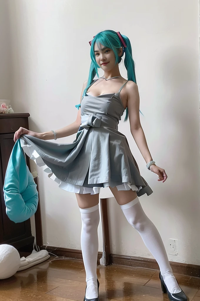 Highly detailed CG Unity 8k wallpaper, quality, ultra - detailed, tmasterpiece, actual, Live photos, a very attentive and lovely girl, -yeld gi, young girls:1.2，Cute face，Pale blue hair，random hair style, Long hair and waist,oda&#39;There&#39;s a huge Titan in front, spread your legs,White transparent dress (skirt lift), Lift up your skirt yourself,Non-marking transparent skirt， （'s）, Crotch focus,Lace suspenders，stocking and strangulation，a slender waist，That's great， face flushed, avas, looking at viewert, low perspective，slit back top, (Crowded city), Dull bangs, small, (The delicate shape of the female pubic bone  clearly visible: 1.4), girl，Full body photo，One guy