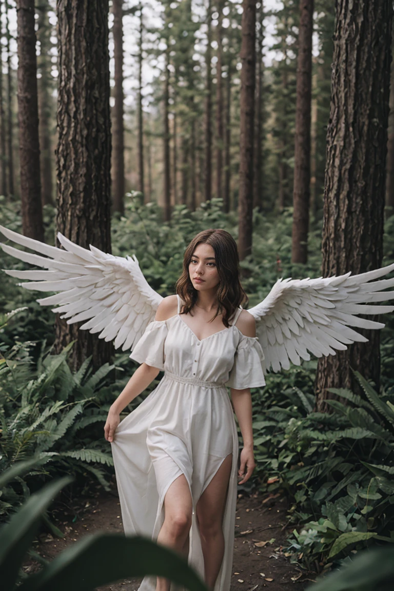 shot by Sony a7 IV Mirrorless Camera, natural light, analog film photo, Kodachrome ,white angel ,forest