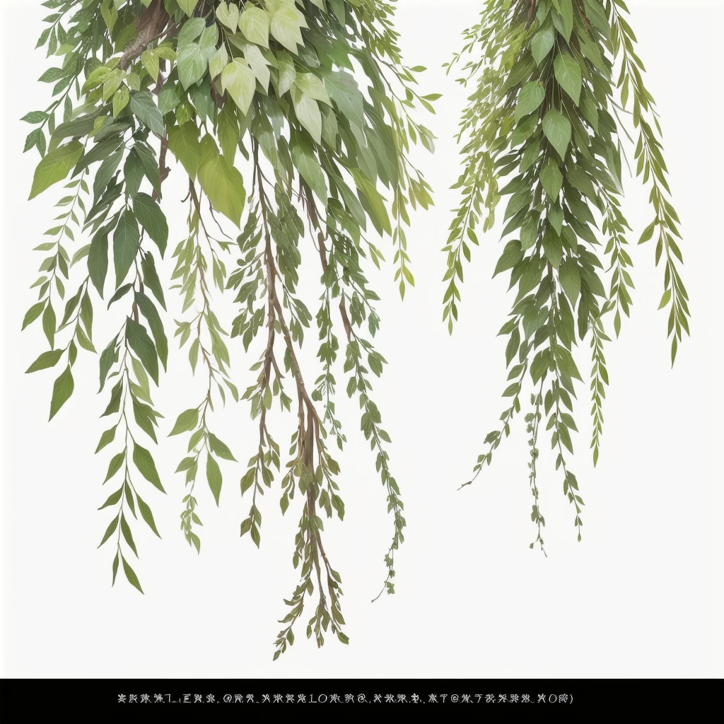 There is a white arrow pointing to the right side of the tree, Super detailed branches and plants, overgrown leaves, Greenery, vegetation, branches and foliage, stylized vegetation, Spriggans, megascan texture, Asymmetry, Tangled Leaves, Rubia cordifolia, evergreen branches, huge, Large scan texture