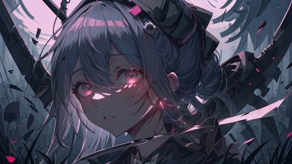Close-up of a person holding a bloody axe in a field, Yandere. expensive, gapmoe Yandere grimdark, Yandere, gapmoe Yandere, Danganronpa digital art, Kantai Collection Style, portrait gapmoe Yandere grimdark, Fate-like anime style/Stay Night, Yandere intricate, Inspired by Honojin