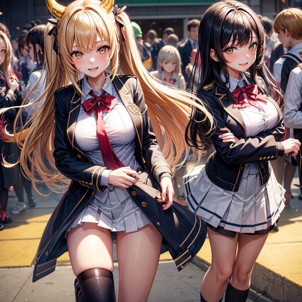 best quality,8K,smile,blazer,20 girls,ribbon on uniform,chool Graduation Ceremony,middle School girls,Girl groupultiple girls are depicted,Harem,idol group,photo shoot,long hair,wearing a cardigan,highest quality,big breasts,School festival,Festivals,Gathering of beautiful girls,Zippered cardigan,happy girl,horny girl,yellow eyes,perfect face,standing position,girls hugging each other,letting down one's bangs,beautiful eyes,corridor,girls hugging each other,smooth hair,multicolored hair colors,naughty girl,beautiful girl,beautiful girl,loose socks