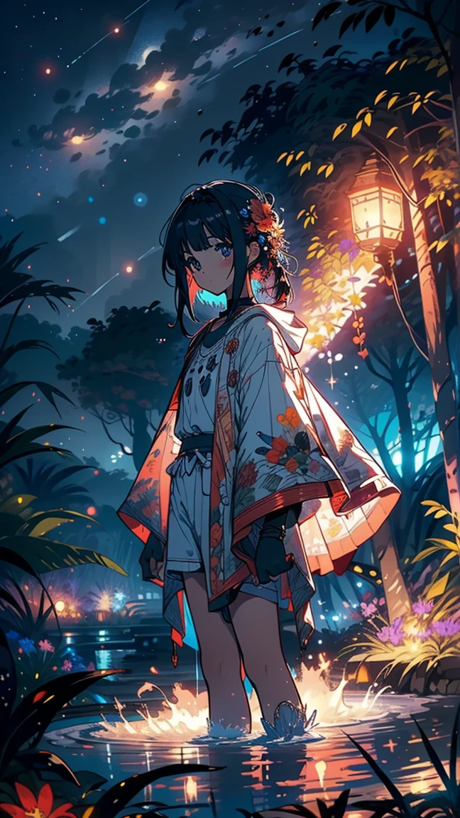 main part, nice, landscape, (((no_Humanos))), night, flower, flower园, Starry Sky, constellation, wonderful, vision, water, Quint, Accompaniment, peaceful, meteor, universe, magic, magic, detailed, fair, ((Piri Lambos))