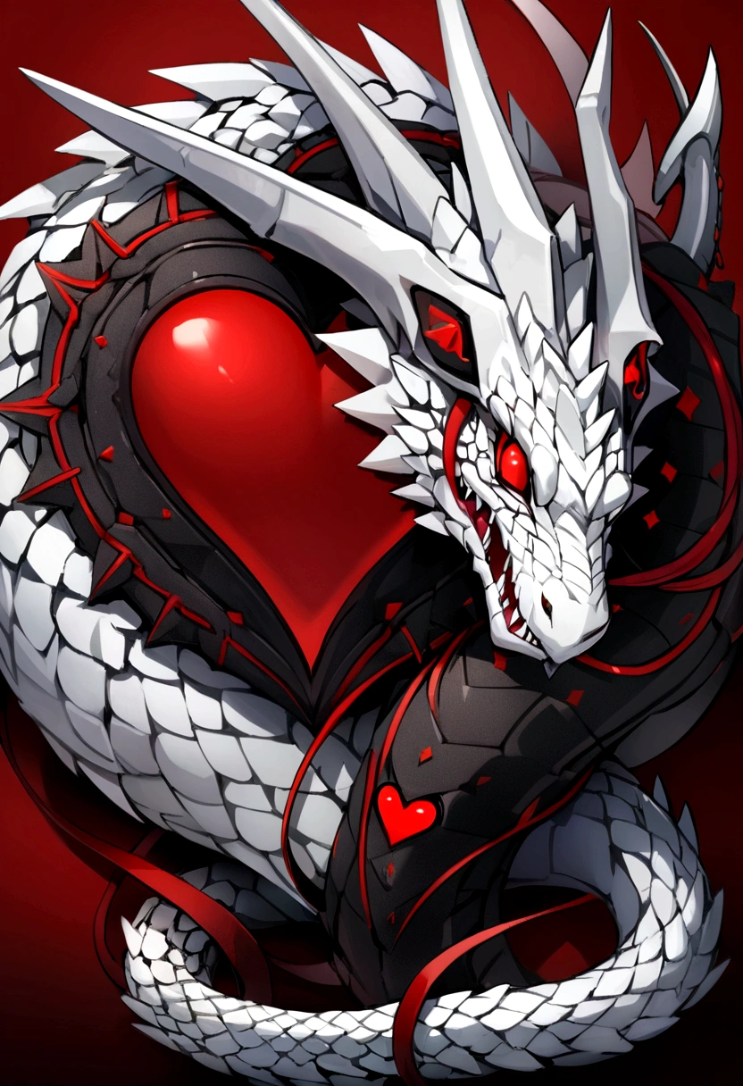 small stone dragon, high quality 4k 8k, no background, white dragon, wrapped around a crimson red heart, goth, emo, red and black heart middle of page, no human, no character smalleer dragon around the heart