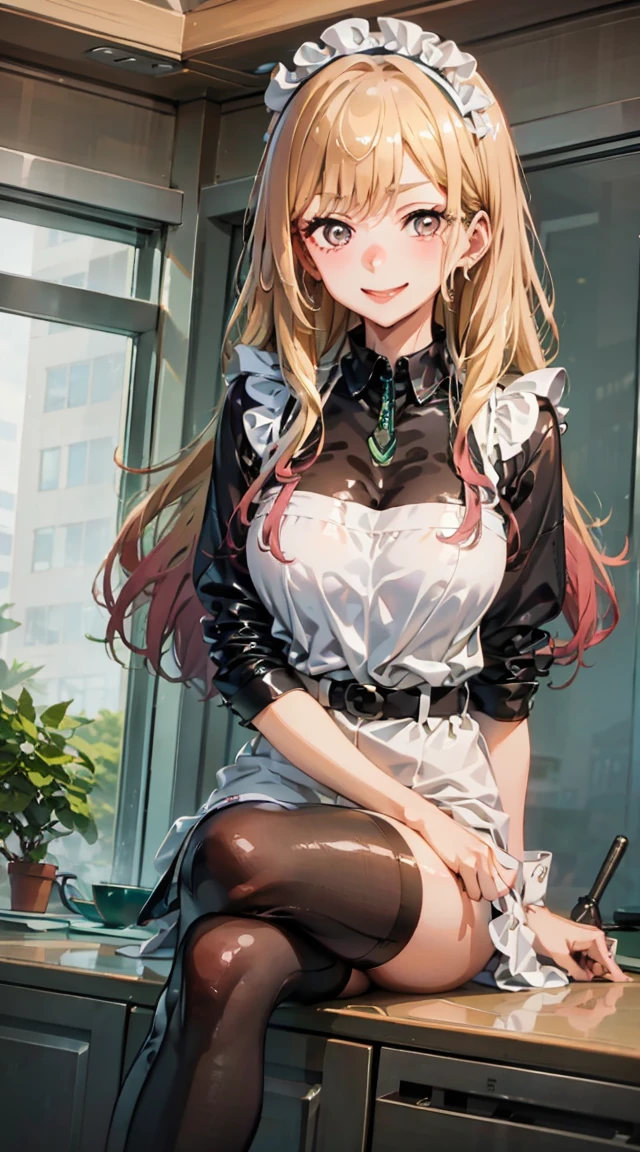 Marin Kitagawa,Maid, latex clothes, A beautiful smile, Cross your legs, 