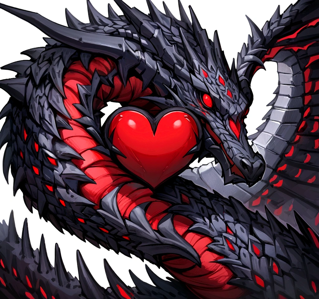 small stone dragon, high quality 4k 8k, no background, white dragon, wrapped around a crimson red heart, goth, emo, red and black heart middle of page, no human, no character smalleer dragon around the heart, white background 