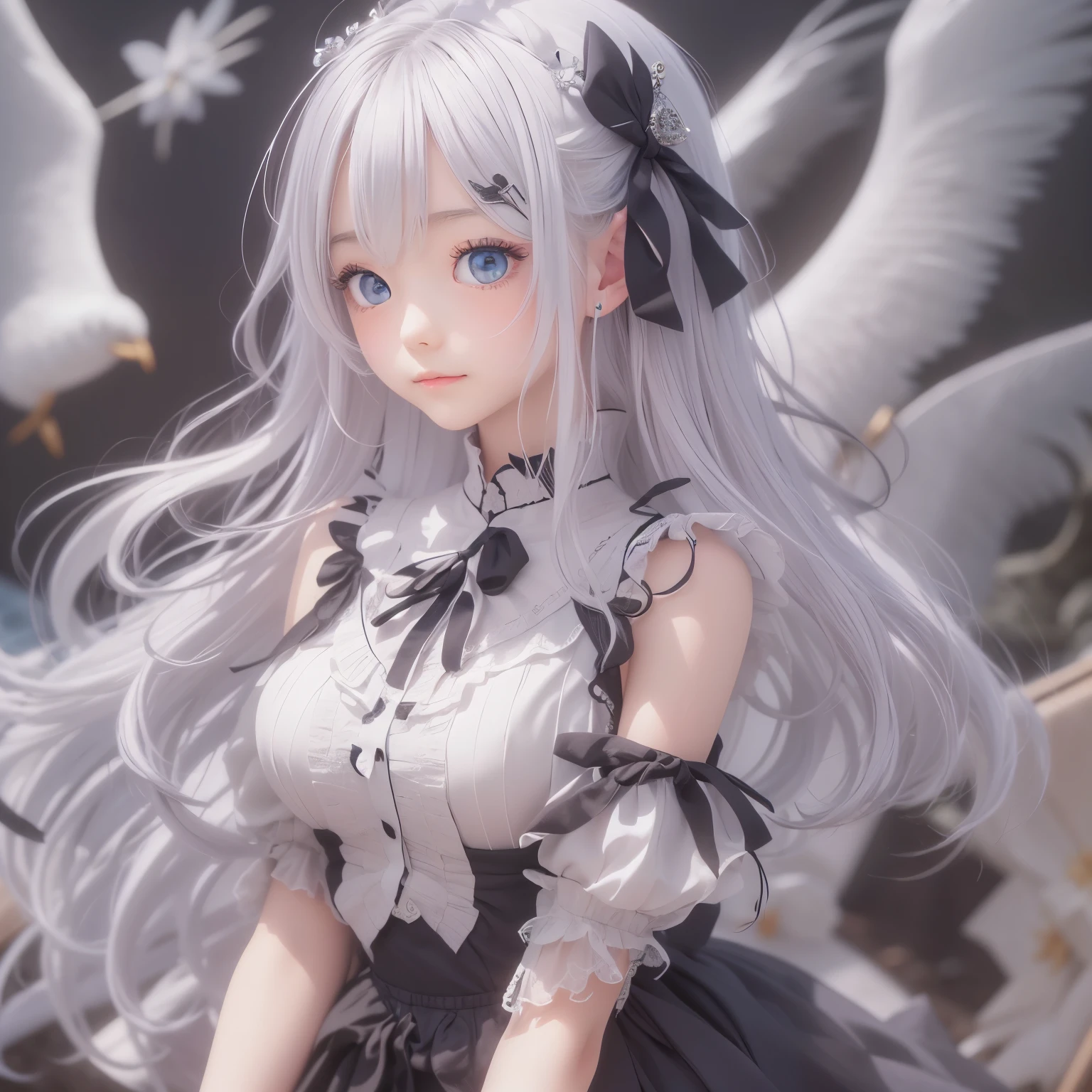 detailed face, cute face, ((masterpiece)), (Highest quality))), (Character design sheet, National costume, same characters, front, ~ side, return), figure, 1 girl, whole body, Silver Hair, eyes hair, Beautiful Eyes, Princess Cut, Environmental change scene, Short skirt, Shyness, woman, girl, Are standing, Gothic ta, VTuber, Chartern Betarola, (simple returnground, white returnground: 1.3) ( masterpiece:1.2), (Highest quality:1.3)