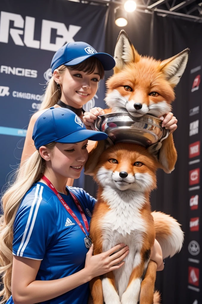 A fox lifting a trophy 