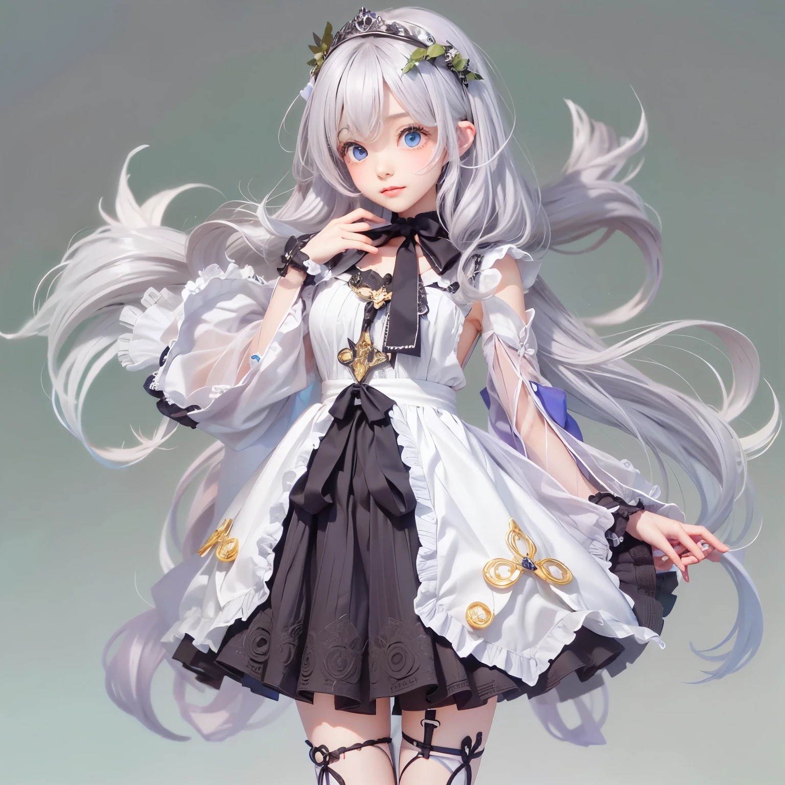 detailed face, cute face, ((masterpiece)), (Highest quality))), (Character design sheet, National costume, same characters, front, ~ side, return), figure, 1 girl, whole body, Silver Hair, eyes hair, Beautiful Eyes, Princess Cut, Environmental change scene, Short skirt, Shyness, woman, girl, Are standing, Gothic Lolita, VTuber, Chartern Betarola, (simple returnground, white returnground: 1.3) ( masterpiece:1.2), (Highest quality:1.3)