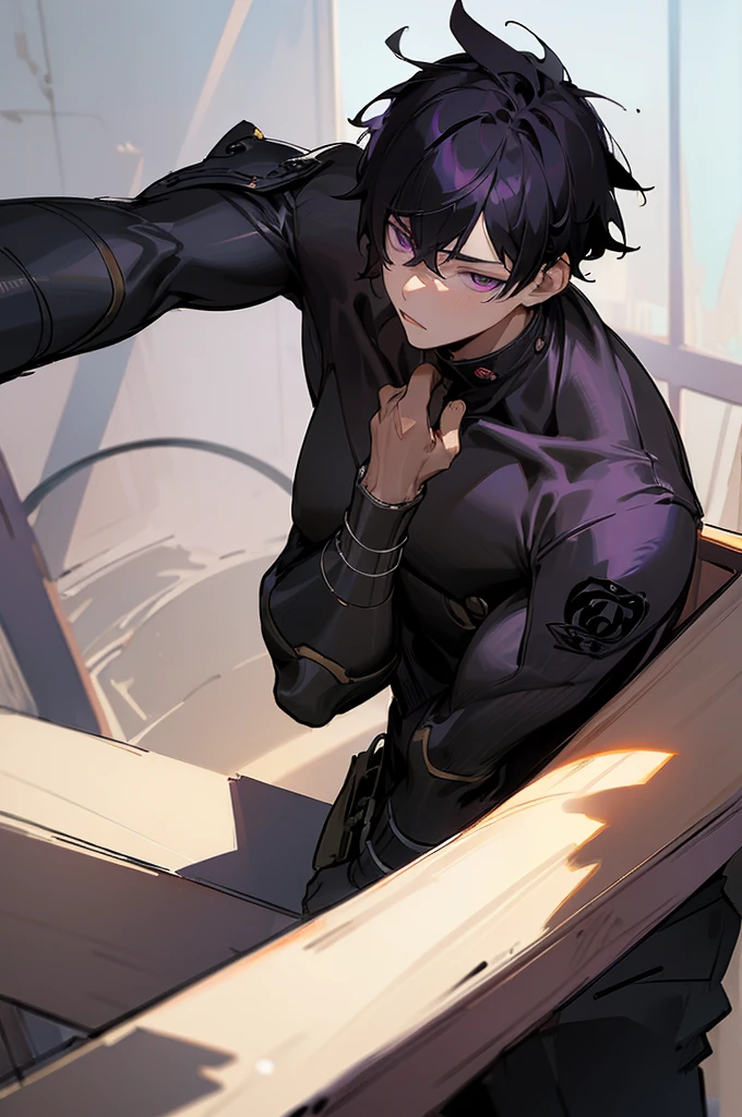 (best quality:1.1), (masterpiece:1.4), sketch, , , , , (semi-realistic:1.4), 1boy, solo, male focus, mutsuki_naito, black hair, purple eyes, short hair, , , ,