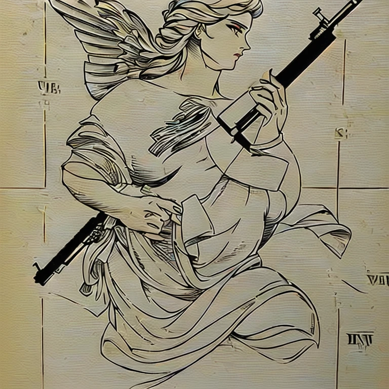 a drawing of a woman holding a gun and a gun, by Dave Arredondo, by Pogus Caesar, goddess. extremely high detail, by Camilo Mori, by José Comas Quesada, mark brooks detailed, masterful intricate artwork, clean detailed art, artist unknown, by Jason Benjamin, by Tony Sart, extremely detailed goddess shot, extremely high quality artwork