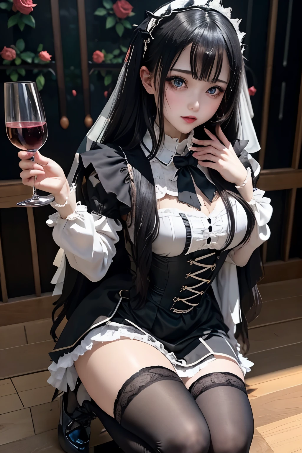 Hard Dark Gothic Makeup、Black dark eyeshadow、sad、Good skin radiance、Dark Gothicメイク、Dark smile、palace、The beauty of fragrance、24-years-old、Expression of intense sexual pleasure、Embarrassed look、Dark Gothic、Highest quality、Expression of sexual pleasure amid suffering、Drunk face、紫のMaid clotheysterious、Noble、The face of someone holding it in the toilet、sexy、Loving smile、Twin tail hair、Right blue eye, Left eye is red、Super tempting pose、Platform Heel Shoes、Heavy makeup、Gothic Lolita clothes、Silver Hair、Long Hair Straight Hair、Cute Gothic Lolita Dress、Beautiful Face、elegant features、Attractive face、Stained glass is the background、Chest glistening with sweat、The room is dark、goth long dress、Bell Sleeves、Wizard Sleeve、Decadent look、Sexually excited expression、Glossy thighs wet with water、Thighs that are wet and shiny with oil、Background of a room full of roses、sad expression、Rose Maiden、The embroidery is pink、The dress has pink embroidery.、Thigh-high socks、Knee-high socks、Gentle expression、Dark black eyeshadow、Stained glass and rose background、thighs are a little thin、Female Duo、Female couple、dark church background、Stained glass、Black metal world、Dark Castle、Dark Room、Slender body、gothic long dress、Victorian dress、Her thighs are shining with sweat、My body is wet and shiny、Lots of glitter on the thighs、sweating、My thighs are sticky from sweating、Sweat glistening on my thighs, The whole body is sweaty and shiny、I sweated a lot.、My thighs are sweaty、My thighs are wet、My thighs are shining with sweat、A lot of sweat glistening all over the body、Small breasts、upright、Are standing、Hold the wine in your right hand、Hold the lantern in your left hand、pantyhose、Dynamic Angle、Looking down on opponent、