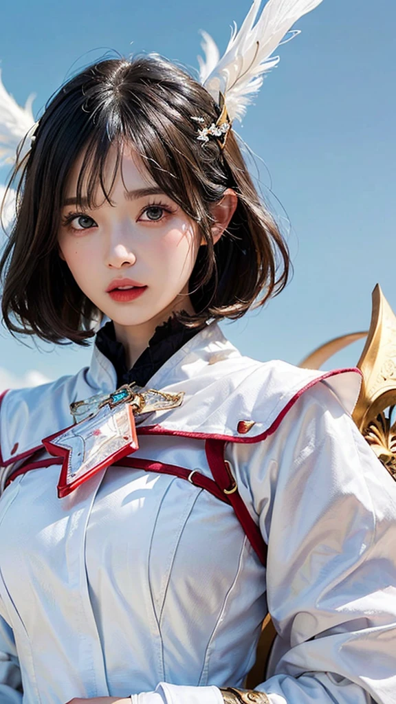 (Highest quality, masterpiece:1.3), shape, ((Beautifully detailed face)), Beautiful and detailed skin, Intricate details, Very detailed, Best image quality in 8K,Fantasy,A world of swords and magic,ファイナルFantasy,(White Mage:1.5), (18-year-old female:) (Large Breasts:1.2),Japanese girl,Baby Face,(Detailed Hair,Bobcut:1.6,Black Hair),Detailed lips,Open your mouth,blush,Embarrassing,(whole body:1.8), Realistic Face,Realistic Skin,(Vibrant Skin),Vivid lips,Lip gloss