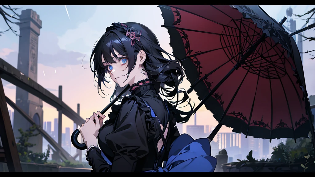 Anime Girls with black hair and blue eyes holding an umbrella, gothic maiden Anime Girls, Anime Girls in a maid costume, 1 7 anime goth girl, Anime Girls wearing a black dress, Cute girl anime visuals, Rorish, Anime Moe Art Style, Anime Styleに, (Anime Girls), Anime Style, black, Beautiful anime style