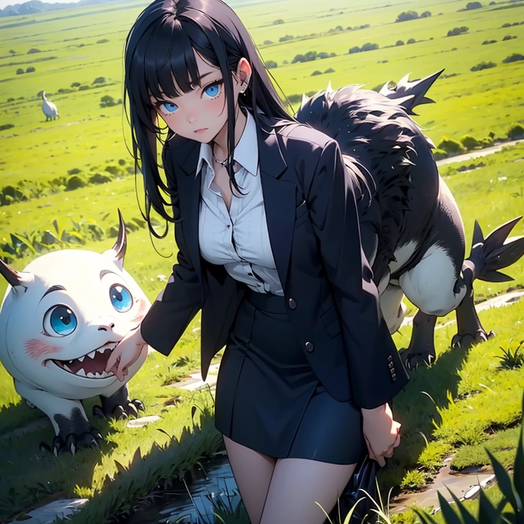 nude anime girl with dragon horns having group sex on grassy hillside, animal ears, outdoors, black hair, multiple girls, tail, nude, breasts, 2girls, penis, nipples, grass, completely nude, short hair, closed eyes, small breasts, day, barefoot, cat ears, extra ears, blush, animal ear fluff, navel