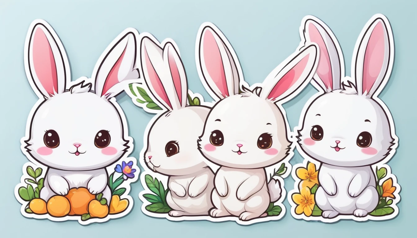 White background stickers, cute cartoon design. cute Rabbit Sticker Vector Fantasy 4K