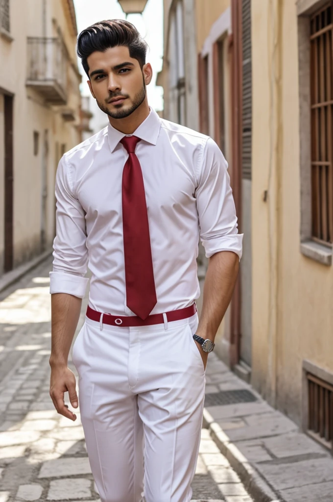 Chico anime con camisa blanca y corbata roja 