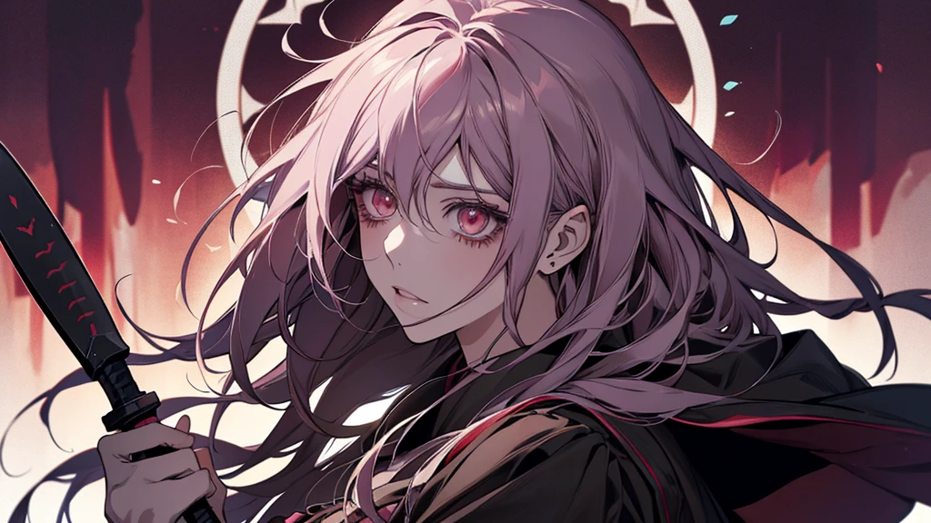 Close-up of a person holding a bloody axe in a field, Yandere. expensive, gapmoe Yandere grimdark, Yandere, gapmoe Yandere, Danganronpa digital art, Kantai Collection Style, portrait gapmoe Yandere grimdark, Fate-like anime style/Stay Night, Yandere intricate, Inspired by Honojin