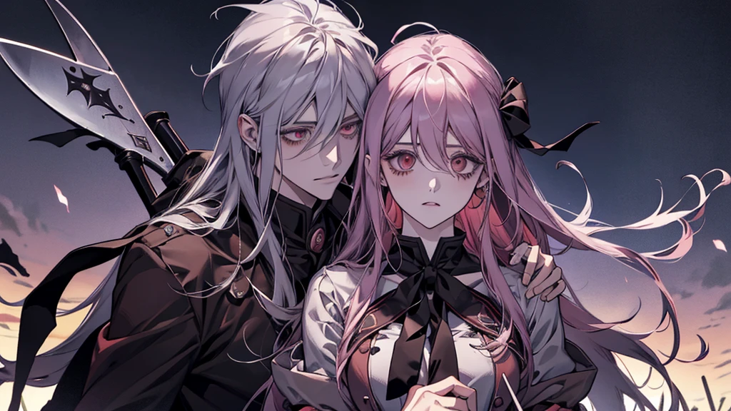 Close-up of a person holding a bloody axe in a field, Yandere. expensive, gapmoe Yandere grimdark, Yandere, gapmoe Yandere, Danganronpa digital art, Kantai Collection Style, portrait gapmoe Yandere grimdark, Fate-like anime style/Stay Night, Yandere intricate, Inspired by Honojin
