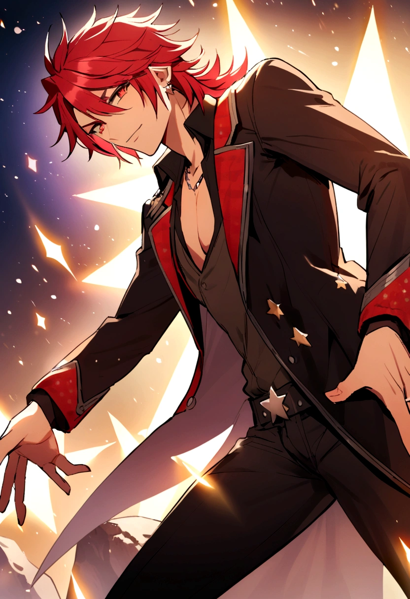 a man with short red hair, rock star