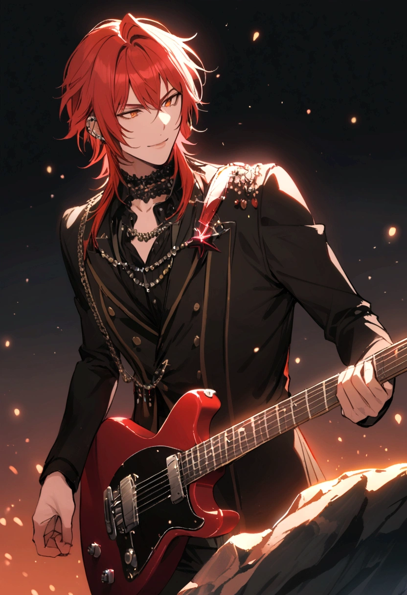 a man with short red hair, rock star