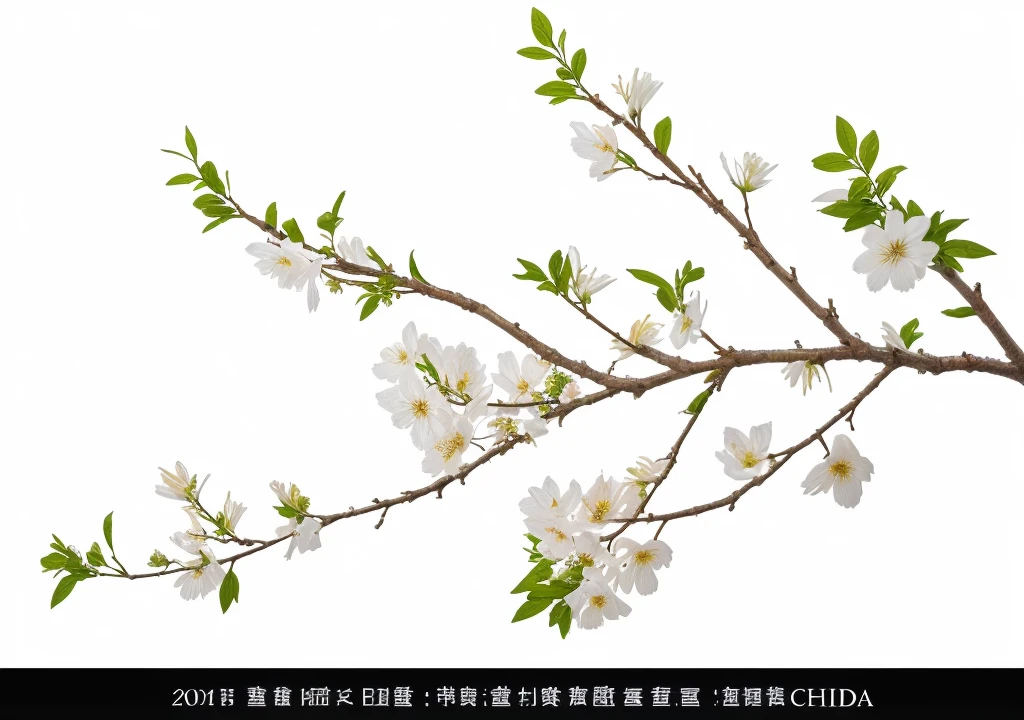 there is a branch of a tree with white flowers on it, Manuka, 开flower, 樱flower, white 开flowers, [ Digital art, inspired author：Margarita Strian, 樱flower, On black background, 樱flower bloomimg, flower, ::, Watermark:-1, early spring, author：Margaret Bingham, author：Margarita Strian, Super detailed branches and plants