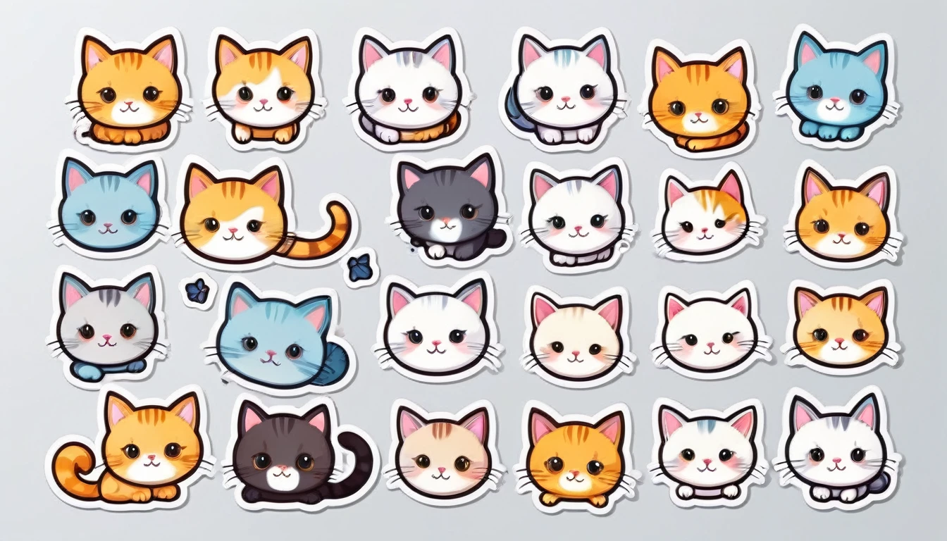 White background stickers, cute cartoon design. cute cat Sticker Vector Fantasy 4K
