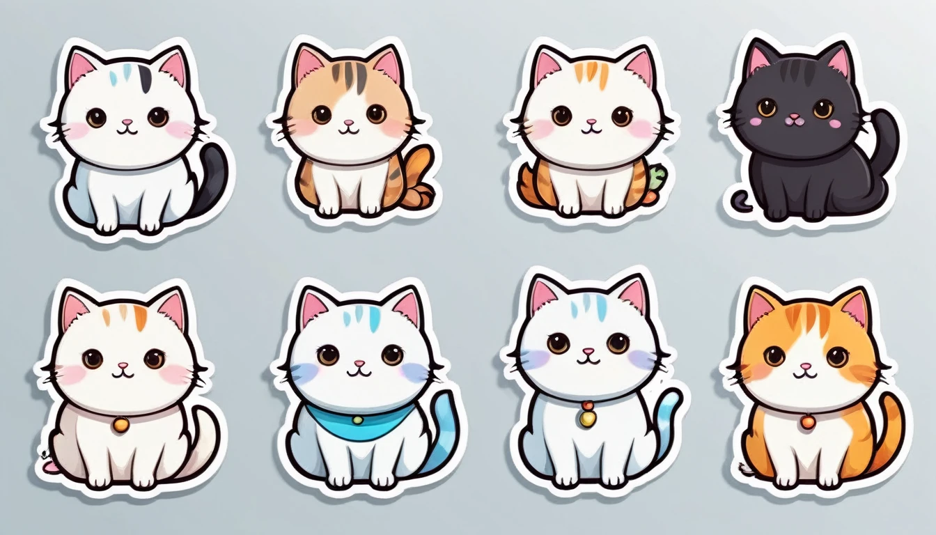 White background stickers, cute cartoon design. cute cat Sticker Vector Fantasy 4K