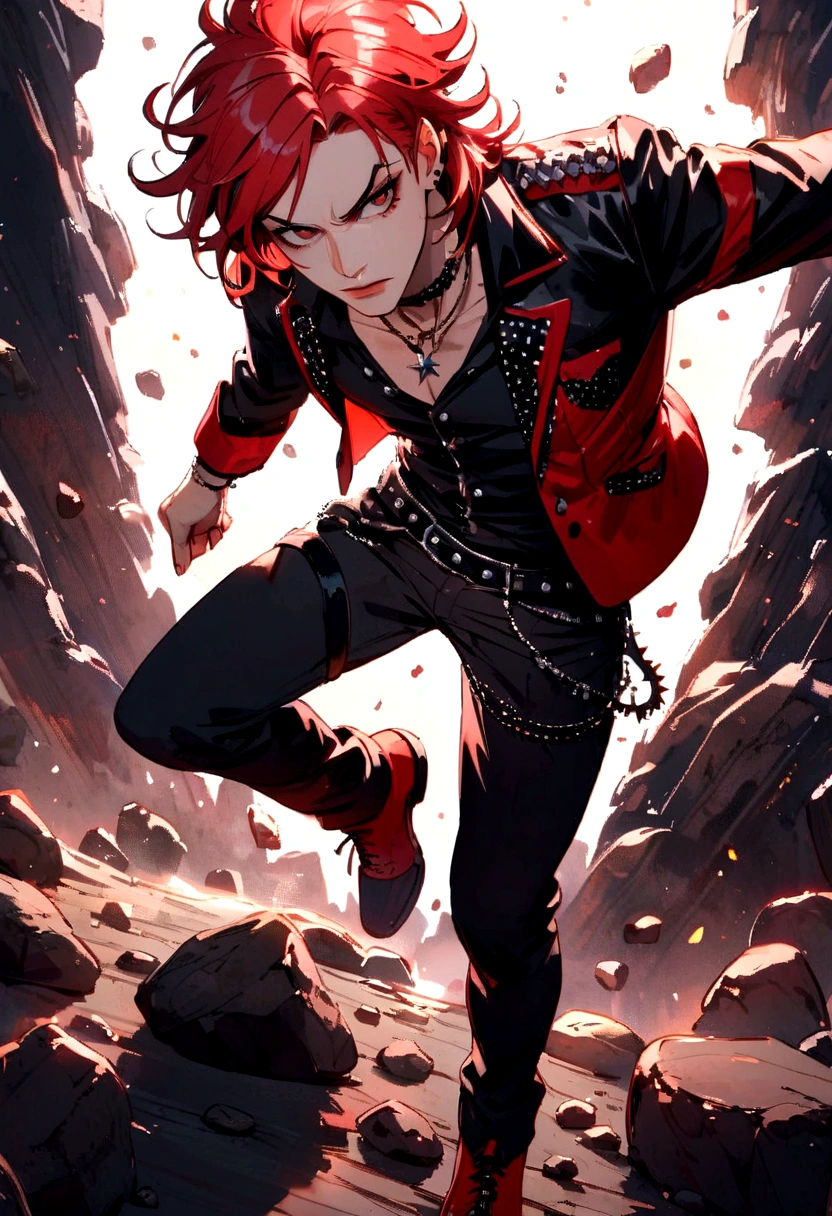  man with short red hair, rock star
