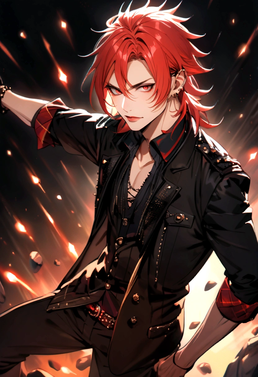 man with short red hair, rock star
