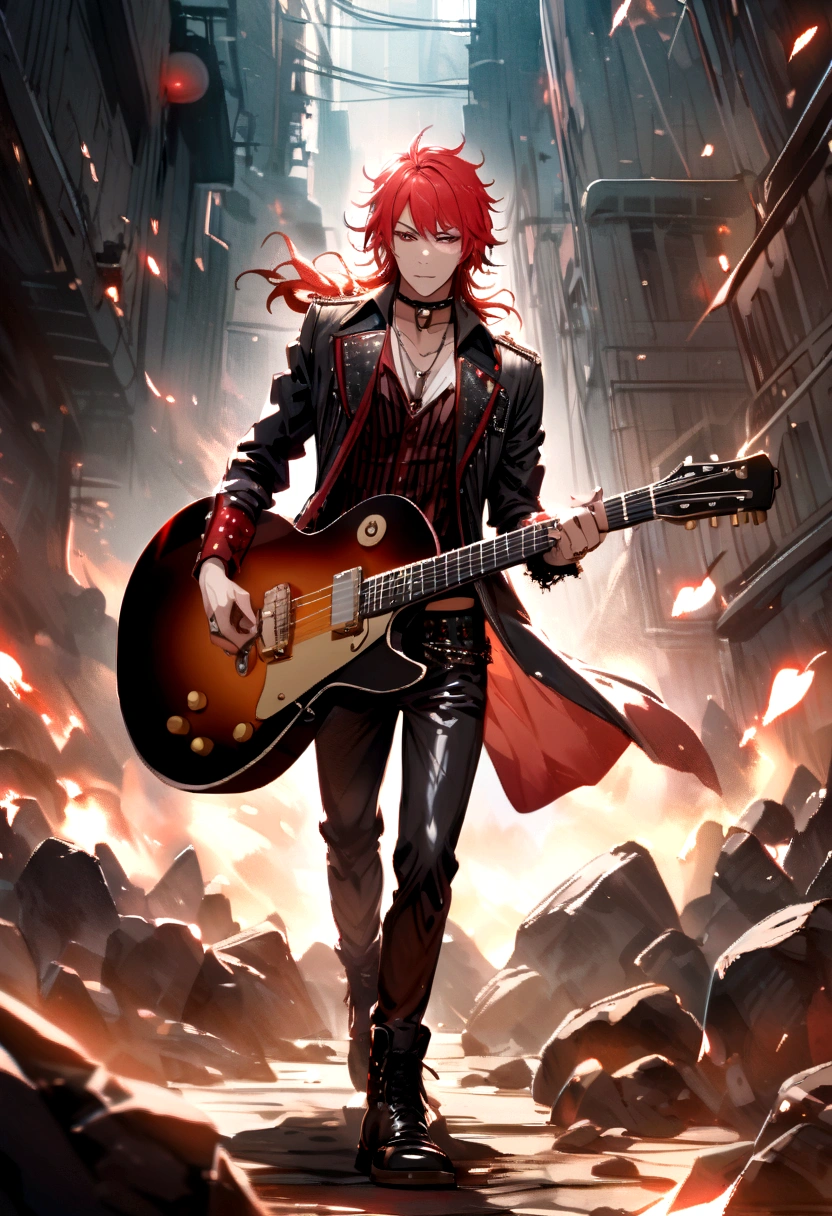 man with short red hair, rock star