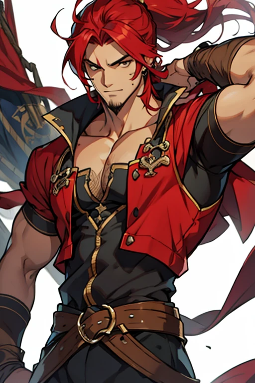 Hombre Pirata musculoso cabello largo rojo Sexil