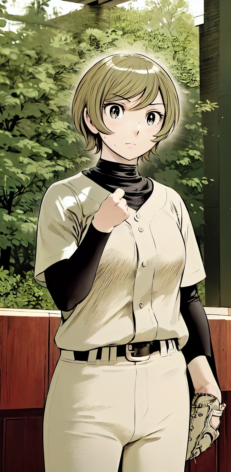 、(masterpiece、Highest quality)、Highest quality, Ultra-high resolution, (((masterpiece))), alone, Sweat、Big eyes,Show Viewer,
blonde,(short hair:1.2),
(Baseball uniforms:1.2), (Highest quality:1.3),One Girl,
