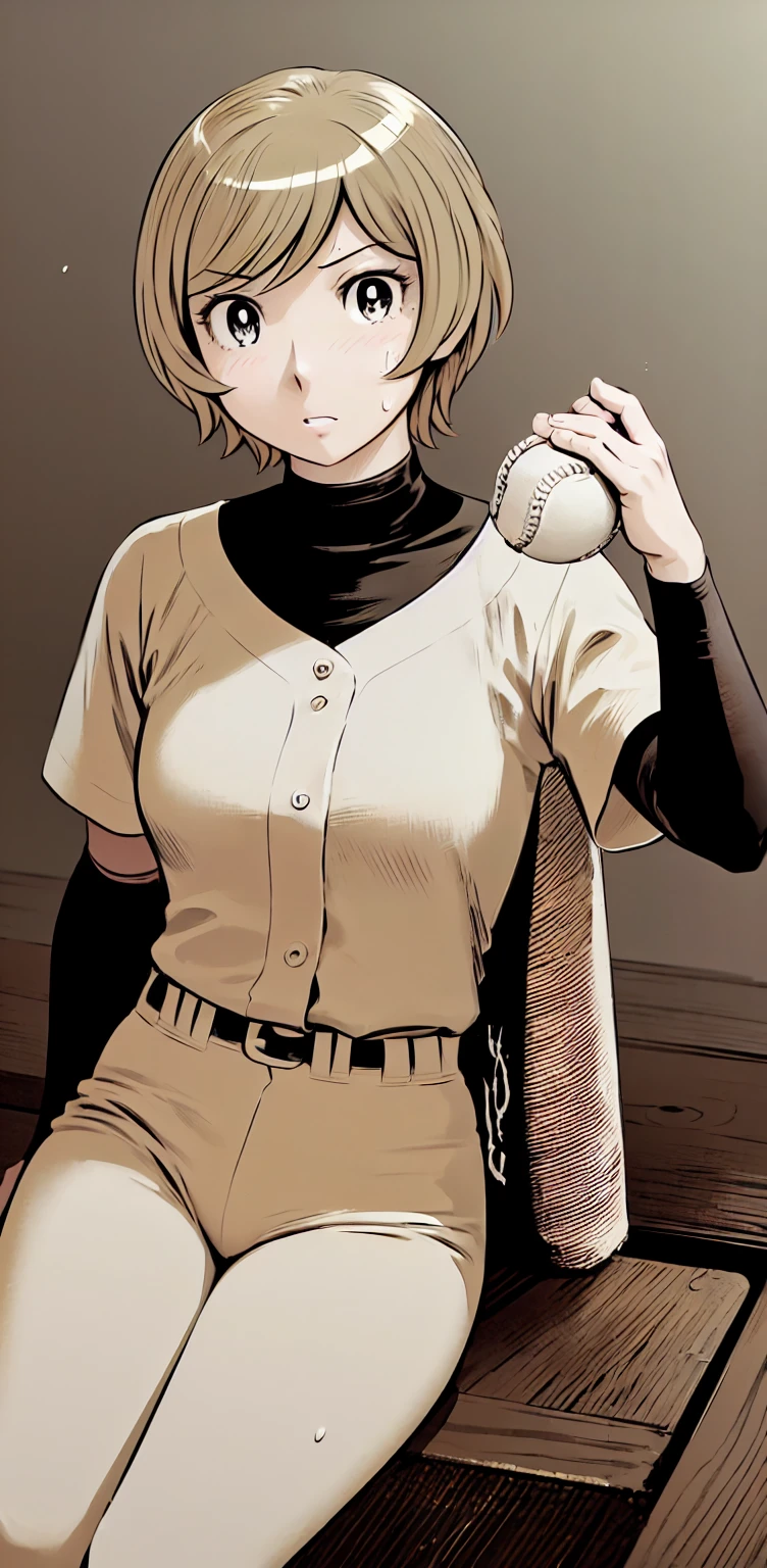 、(masterpiece、Highest quality)、Highest quality, Ultra-high resolution, (((masterpiece))), alone, Sweat、Big eyes,Show Viewer,
blonde,(short hair:1.2),
(Baseball uniforms:1.2), (Highest quality:1.3),One Girl,