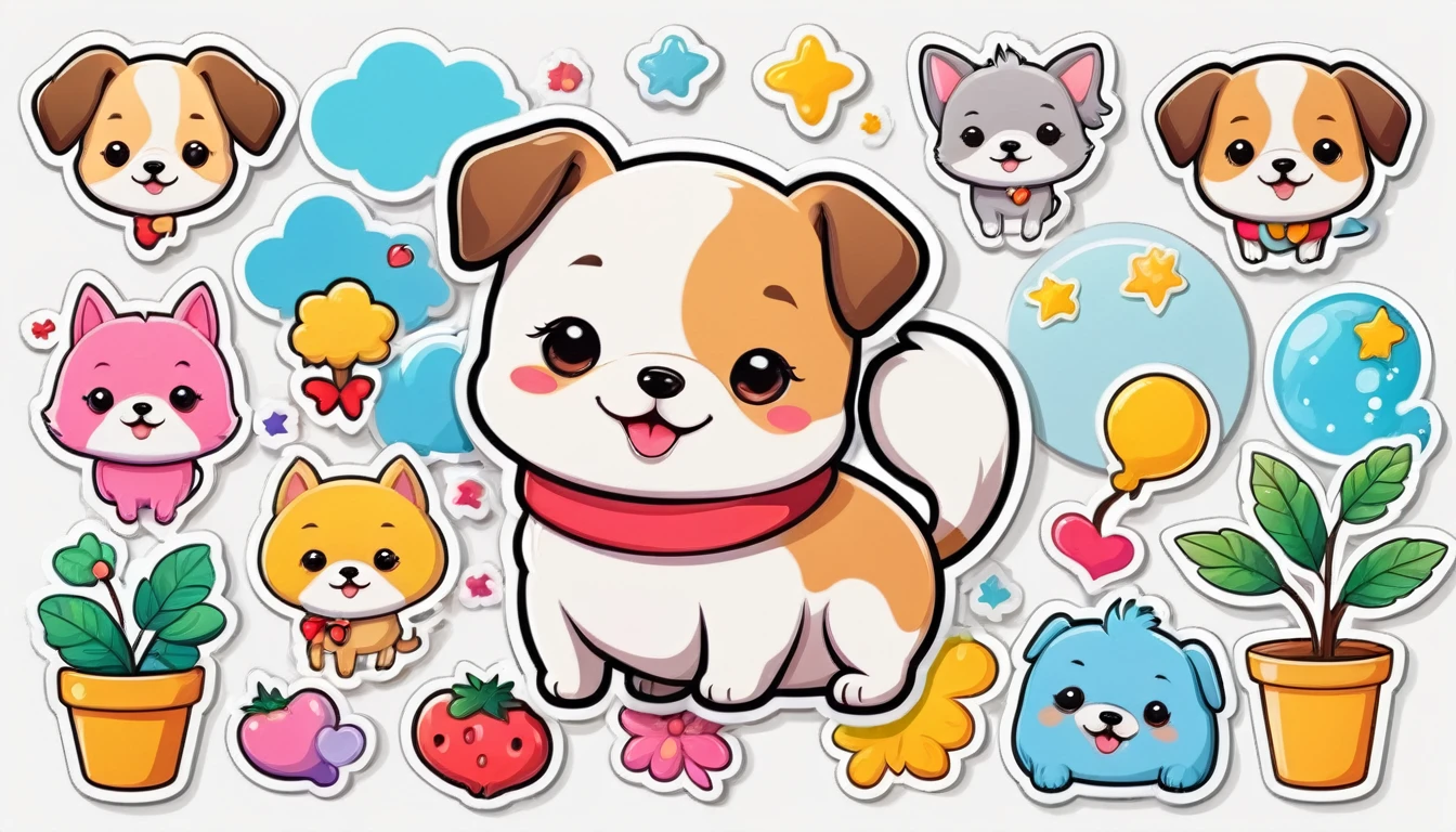 White background stickers, cute cartoon design. cute dog Sticker Vector Fantasy 4K
