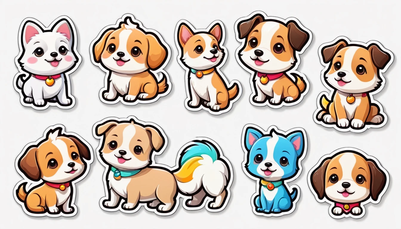White background stickers, cute cartoon design. cute dog Sticker Vector Fantasy 4K