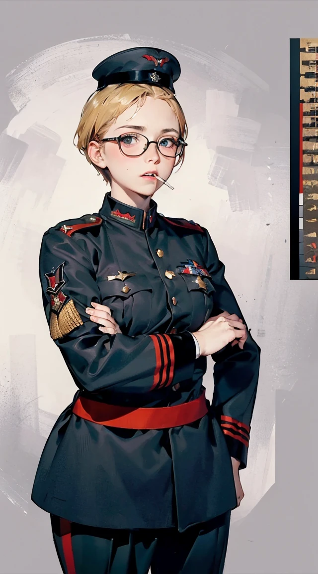 , photorealistic, 8k、Realistic Skin Texture、Superrealism、Automatic rifle、Dodgers cap  , short blonde hair, blue eyes,  upper body, cigarette in mouth,  solo1.2,   angry expression, 
Orange Jumpsuit with number 10,  no bra,  holding  a gun,  pistol, 
dungeon, 
(insanely detailed, beautiful detailed face,  masterpiece, beautiful detailed  eyes, best quality)  　　((8K resolution))、((highest quality))、((masterpiece))、((Super detailed))((((dramatic))), (anatomically correct)、one woman、28 years old,thin,very short hair,pixie cut ,black hair, jagged teeth、double teeth、mouth is slightly open、blushed、(half closed eyes:1.1),thin bear、NSFW,small breasts、small nipples、white t-shirt、No underwear、tattoo、navel piercing、pubic hair,pussy,(theme、whole body)、Bedroom,on the bed, liar,behind, modesta, tiro remoto, Detalhe bonito rosto delicado, Olhos delicados bonitos detalhados, perfect facial proportions, High definition skin, pele fina, best four inch aspect ratio. Com um polegar, uma obra-prima, altamente detalhado, Realistic, (German World War II general uniform reference : 1.8), the highest facial resolution, , mulher modestamente vestida, vestido inteiramente, ( pequeno, cabelos pretos, black franja reta, super thin braids, franja reta, Red glasses, olho verde escuro, science fiction, Fighter aircraft, standing On the landing of a Fighter aircraft, the agency, uma personalidade profundamente inteligente, A calm expression, um rosto respeitoso, uma guerra, a Fighter aircraft　BIGHIP　BIGASS　FUCKOFF　FUCKFUCKFUCK