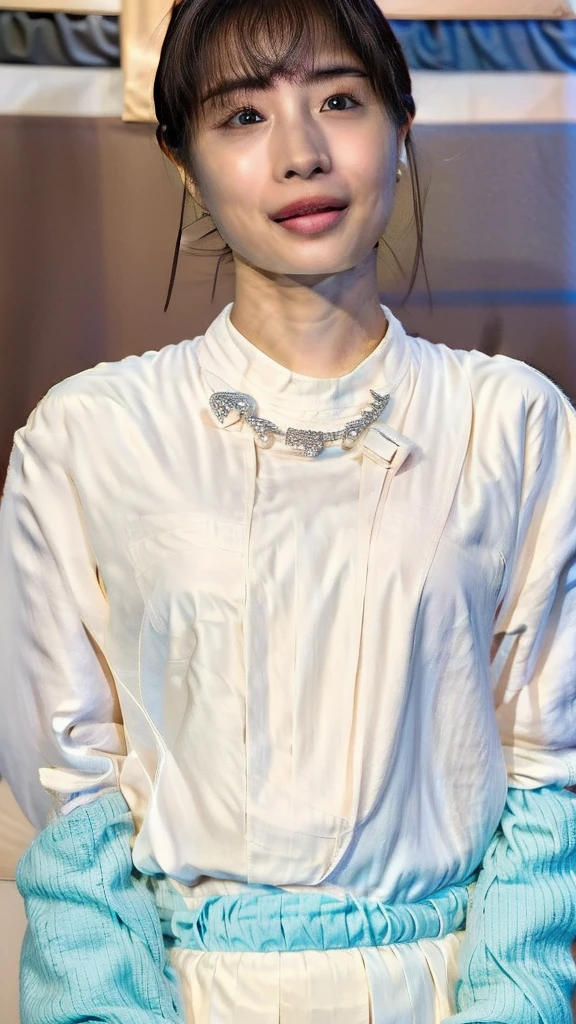 ((masutepiece,top-quality)), (photographrealistic:1.4),((masutepiece,8K))、white wall、(white room)、((full body photo))、shot in natural light、Highly detailed face and skin texture、highly detailed lips、correct state of the human body、Super high resolution、(Photoreal:1.4)、top quality, 1 beautiful woman, 28 years old, s, 250mm lens、Light yellow Knit、(Dark brown medium shorthair)、Japanese woman、(dark brown hair)、Versatile poses、looking at the camera、natural color lip、Winter clothes、 necklace、indoor