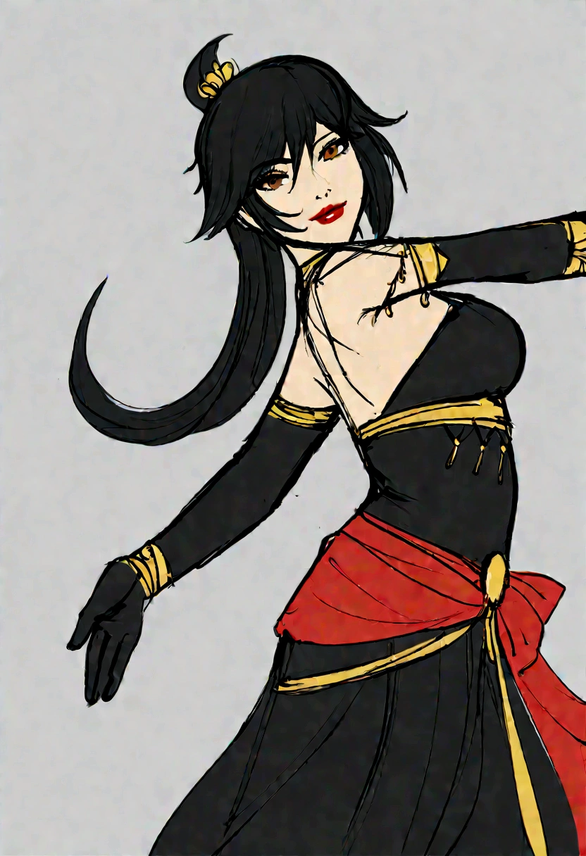um desenho preto e branco de uma mulher em um vestido, girando, mulher feita de chamas negras, Desenho digital, digital sketch, quick paint, girando, she is dancing. realista, desenhado no Microsoft Paint, desenhado com photoshop, girando death, black demon dancer, black sketch, she is dancing, uma pintura digital expressiva, quick sketch, quick painting