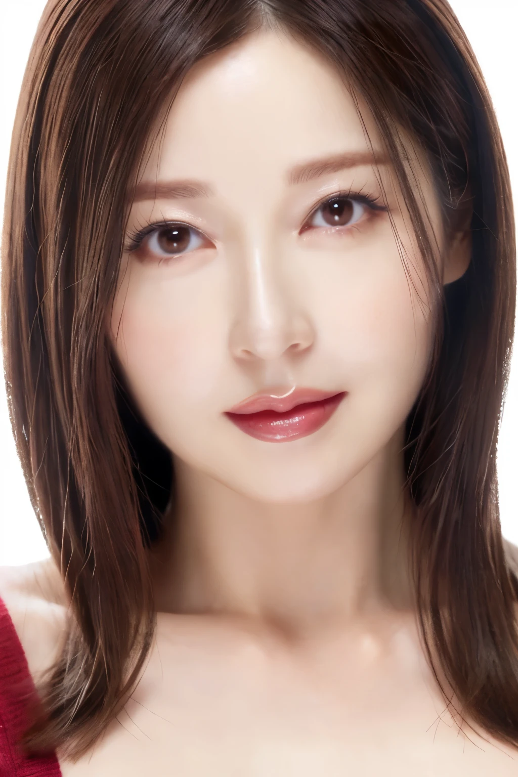 (Highest quality、Tabletop、8k、Best image quality、Award-winning works)、One beautiful woman、Beautiful and elegant long hair、Beautiful black hair、(alone:1.1)、(The perfect burgundy V-neck long sleeve knit:1.4)、(The simplest solid color background:1.4)、とてもLarge Breasts、Accentuate your body lines、Beautiful and exquisite、look at me、(Perfect Makeup:1.1)、Bright lipstick、Ultra-high definition beauty face、Ultra HD Hair、Ultra HD Shining Eyes、Super high quality glossy lip、Accurate anatomy、Very beautiful skin、Glowing skin in ultra-high resolution、An elegant upright posture when viewed from the front、(very bright and vivid:1.2)、(Slender body:1.2)、(Cleavage:1.1)、(Large Breasts:1.1)、Shiny, Bright lipstick、(Face close-up:1.3)、(50 year old mature woman:1.3)、(Wrinkled face:1.3)