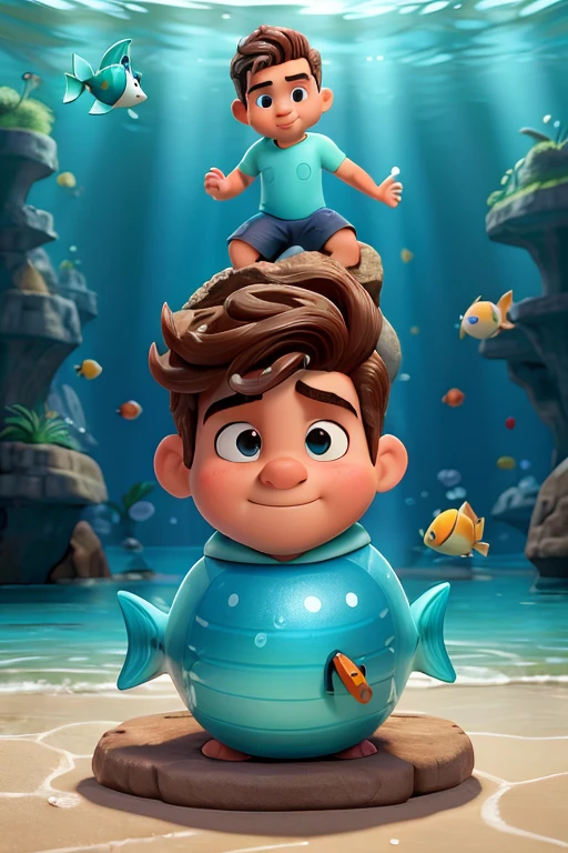 Obra de arte, melhor qualidade, high resolution, 1 , cabelo loiro, olhos azuis, olhando para o espectador, merman, rabo de peixe, escalas, masculine, embaixo da agua, corpo todo, nadando lindamente,