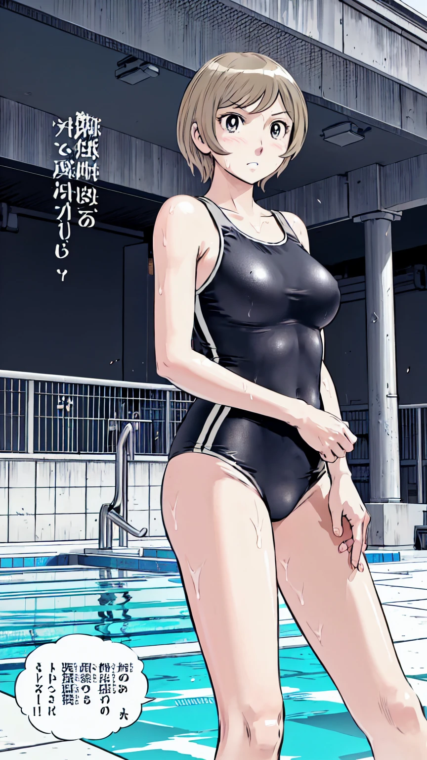 
Blonde, (short hair:1.2)、((Illustration of a person))、Big Breasts、
View your viewers,, (Highest quality:1.3),blue eye star piece、Highest quality)、Highest quality, Ultra-high resolution, (((masterpiece))), alone, Sweat、Big eyes、Big Breasts、One Girl, Front view、Embarrassed face、Bronze colored hair、((short hair))、One Girl, alone, blush, Big Breasts,
Bare arms, Wet, Pool, 青いSchool Swimsuit, Thighs, Place your arms at your sides, Bare arms, Cowboy Shot, Are standing, School Swimsuit,bite、High Leg、Mansuji