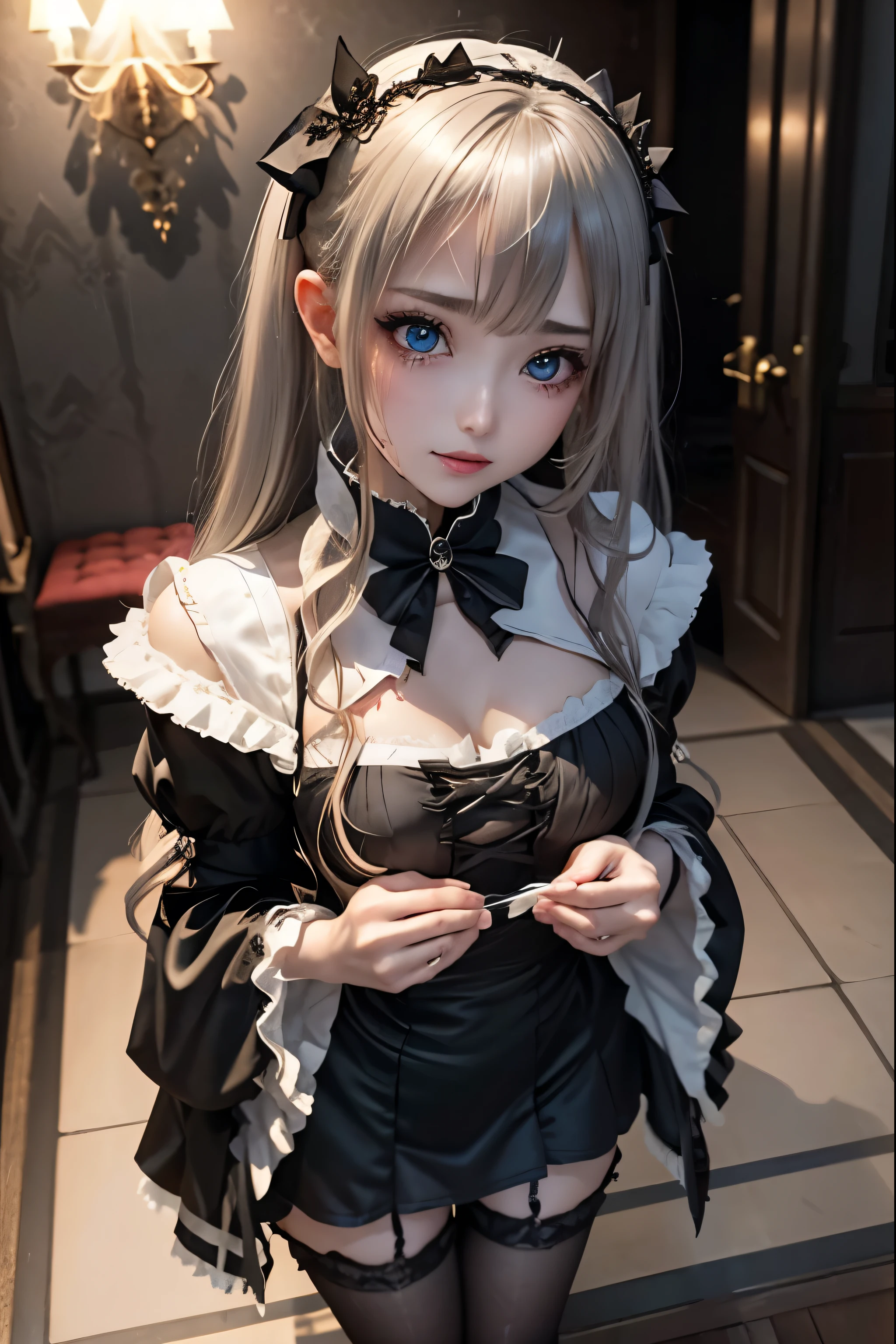 Hard Dark Gothic Makeup、Black dark eyeshadow、sad、Good skin radiance、Dark Gothicメイク、Dark smile、palace、The beauty of fragrance、24-years-old、Expression of intense sexual pleasure、Embarrassed look、Dark Gothic、Highest quality、Expression of sexual pleasure amid suffering、Drunk face、紫のMaid clothes、Mysterious、Noble、The face of someone holding it in the toilet、sexy、Loving smile、Twin tail hair、Right blue eye, Left eye is red、Super tempting pose、Platform Heel Shoes、Heavy makeup、Gothic Lolita clothes、Silver Hair、Long Hair Straight Hair、Cute Gothic Lolita Dress、Beautiful Face、elegant features、Attractive face、Stained glass is the background、Chest glistening with sweat、The room is dark、goth long dress、Bell Sleeves、Wizard Sleeve、Decadent look、Sexually excited expression、Glossy thighs wet with water、Thighs that are wet and shiny with oil、Background of a room full of roses、sad expression、Rose Maiden、The embroidery is pink、The dress has pink embroidery.、Thigh-high socks、Knee-high socks、Gentle expression、Dark black eyeshadow、Stained glass and rose background、thighs are a little thin、Female Duo、Female couple、dark church background、Stained glass、Black metal world、Dark Castle、Dark Room、Slender body、gothic long dress、Victorian dress、Her thighs are shining with sweat、My body is wet and shiny、Lots of glitter on the thighs、sweating、My thighs are sticky from sweating、Sweat glistening on my thighs, The whole body is sweaty and shiny、I sweated a lot.、My thighs are sweaty、My thighs are wet、My thighs are shining with sweat、A lot of sweat glistening all over the body、Small breasts、upright、Are standing、Hold the wine in your right hand、Hold the lantern in your left hand、pantyhose、Dynamic Angle、Looking down on opponent、