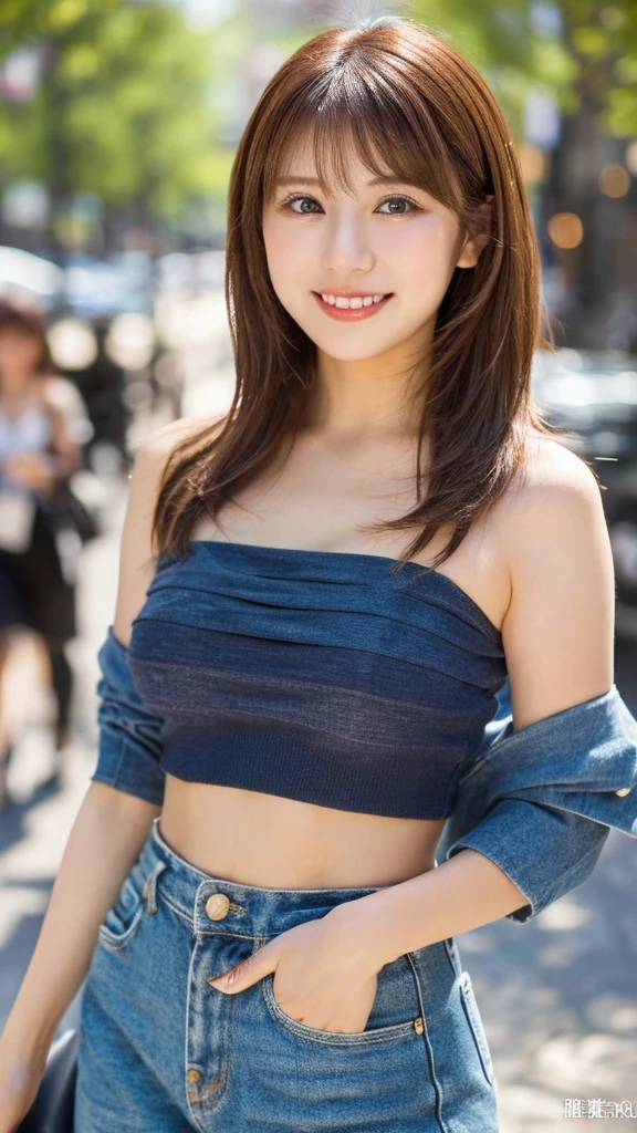 Highest quality、8k wallpaper、Reality:1.4、Cinema Lighting、View your viewers、background:urban office district(Outdoor)、1 beautiful girl、Japanese Idol、30 years old、Beautifully detailed eyes、Detailed face、Beautiful Skin、Slender、Slim waist、Thin legs、Red lipstick、Fancy hairstyle:1.5、The sunlight hits her hair and it shines golden、Profession:secretary、smile:1.2、Big Tits