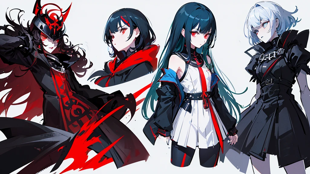 Close-up of a person with a sword and a dress, Works inspired by Kano Hogai, Inspired by Ryuko Kawabata, Persona 5 Phantom Thief Style, Dark high contrast concept art, Inspired by Ryukosai Jokei, Full body concept, Persona 5 Art Style, Goth Ninja, Benedic Bana